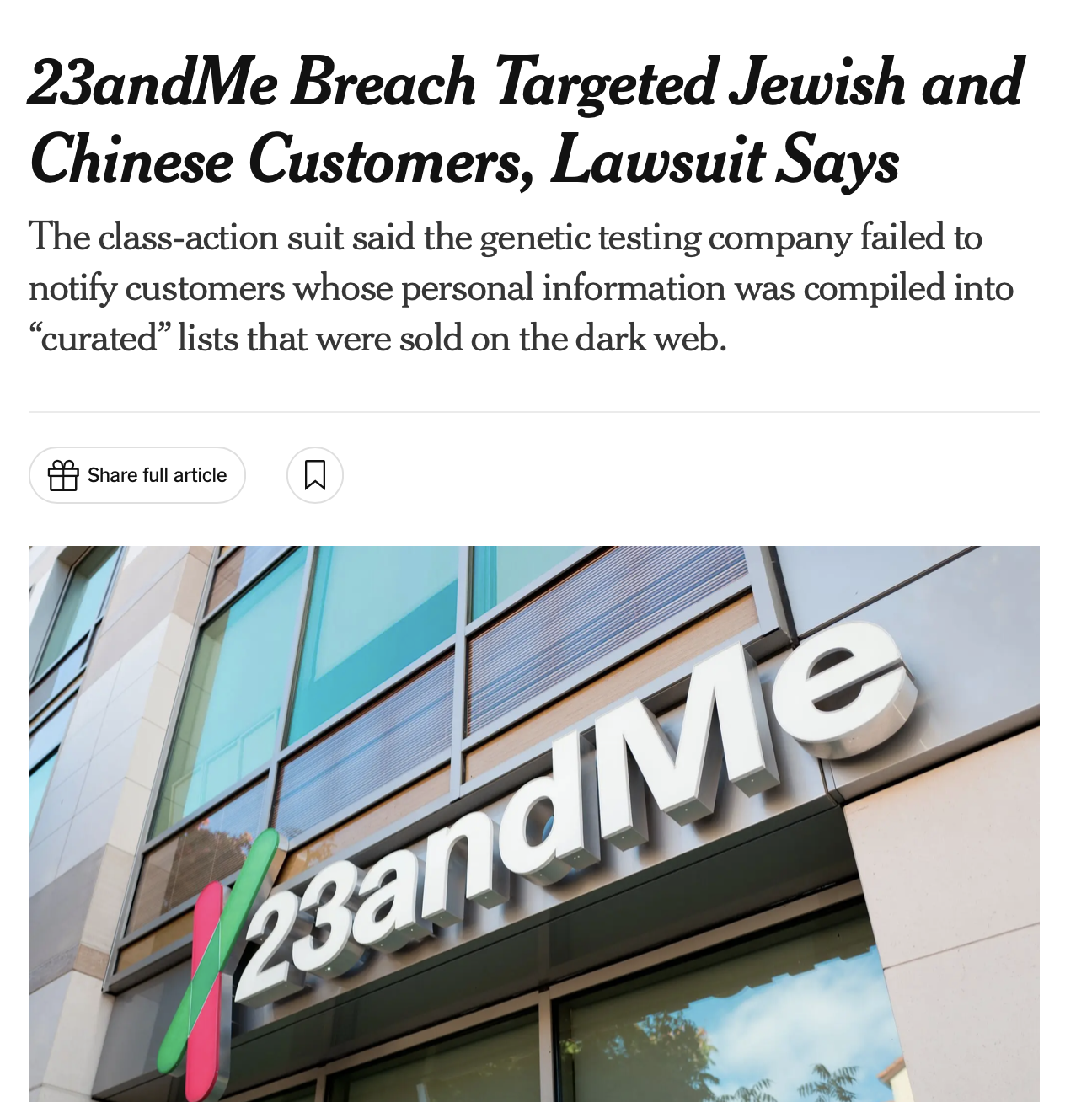 New York Times: 23andMe data breach targeted Jewish customers.